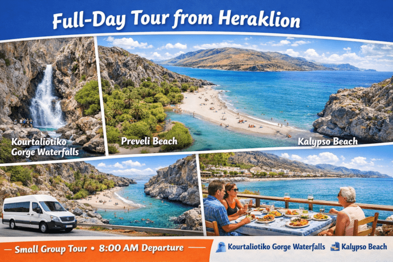 Small Group Tour | Kourtaliotiko Gorge Waterfalls, Preveli/Kalypso Beach & Plakias Village – (1162372)